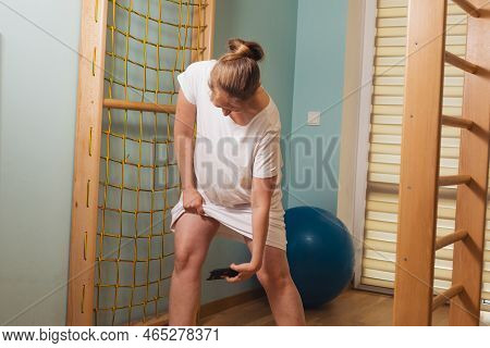 Pregnant Woman Trying To Breath To Soothe The Pain Of Her Labor Contractions
