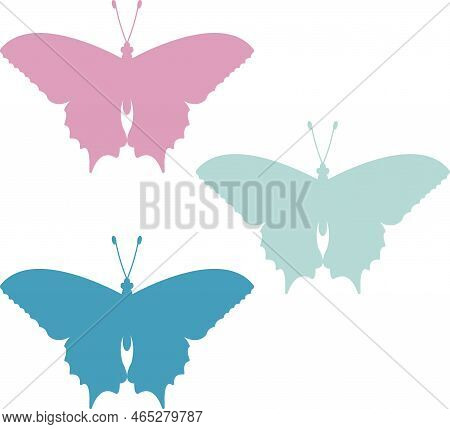 Butterfly Set In Pastel Trendy Colors On White
