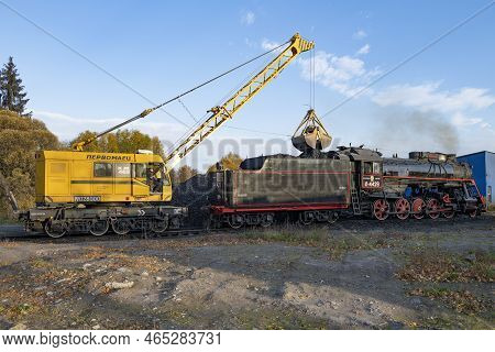 Sortavala, Russia - October 07, 2021: Railway Crane Kzh-462 