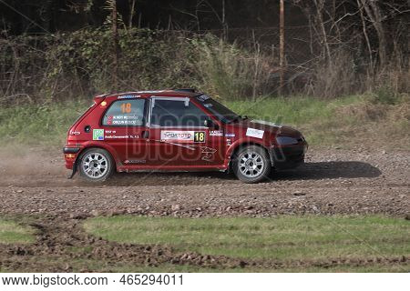 Kocaeli, Turkey - December 26, 2021: Orcun Kuscu Drives Peugeot 106 Gti During Turkish Rallycross Ch