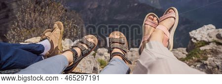 Banner, Long Format Happy Family On Background Of Breathtaking Panoramic View Of The Grlo Sokolovo G