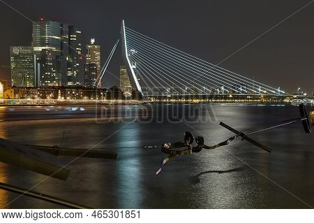 Rotterdam, The Netherlands - Circa 2019: Cable Bridge Erasmus In Rotterdam