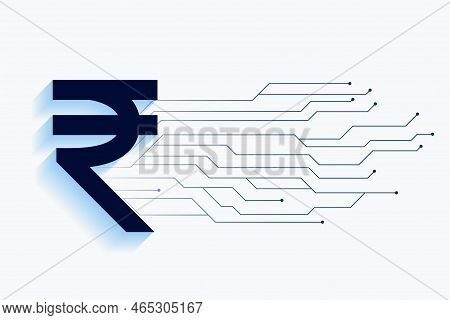 Digital Indian Rupee With Circuit Lines Technology Concept Vector