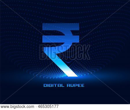 Digital Currency Symbol Of Indian Rupee Background With Light Effect Vector