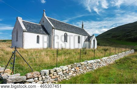 Eriboll Church,historic Secluded Landmark,surrounded By Stone Wall,lairg,sutherland,northern Scotlan
