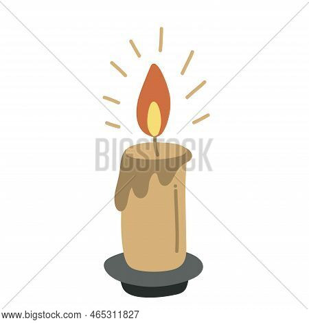 A Lit Candle. Wax Candle Vector Illustration