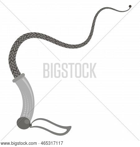 Grey Leather Whip, Fetish Stuff For Role Playing And Bdsm On A White Background.