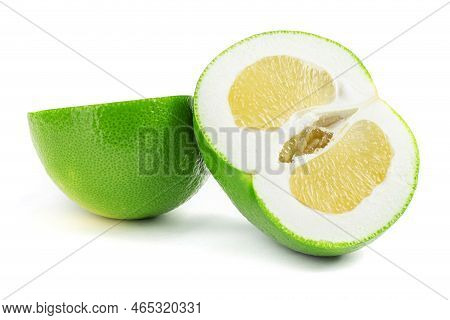 Citrus Sweetie Or Pomelit, Oroblanco Isolated On White Background Close-up. Field With Clipping Path