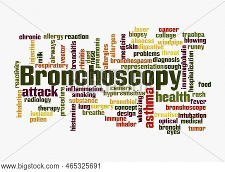Word Cloud With Bronchoscopy Concept, Isolated On A White Background.