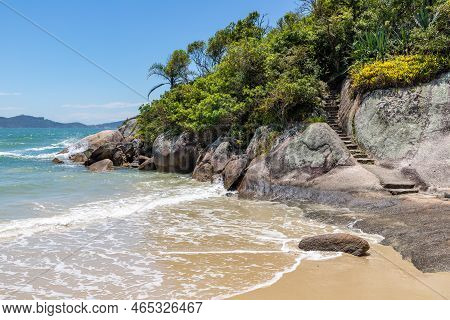 Stone Stair In Rocks And Forest On The Beach