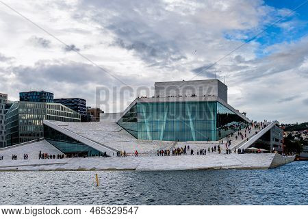 Oslo, Norway - August 11, 2019: Exterior View Of Opera House In Oslo. New Modern Building Designed B