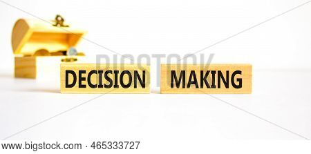 Decision Making Symbol. Concept Words Decision Making On Wooden Blocks. Beautiful White Table White 