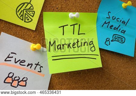 Sticker About Through The Line Ttl Marketing Pinned To The Board.