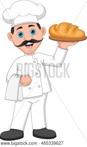 Cartoon Old Wizard Holding A Wand On White Background