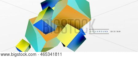 3d Cubes Vector Abstract Background. Composition Of 3d Square Shaped Basic Geometric Elements. Trend
