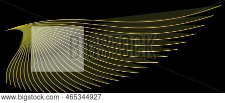 Bird Wing Of Gold Color On A Black Background Vector Template. Bird Wing. Golden Color. Template For