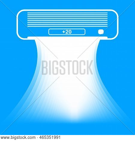 Air Conditioner Unit On A Blue Background. Split Air Conditioning System. Cooling Circulation Fan. C