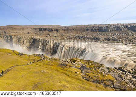 Overview Of Dettifoss Waterfall In Iceland. It Is Europes Seond Most Powerful Waterfall