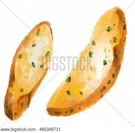 Fries Potato Wedge Thick Cut Deep Fried Patatoes Watercolor Painting Illustration Art