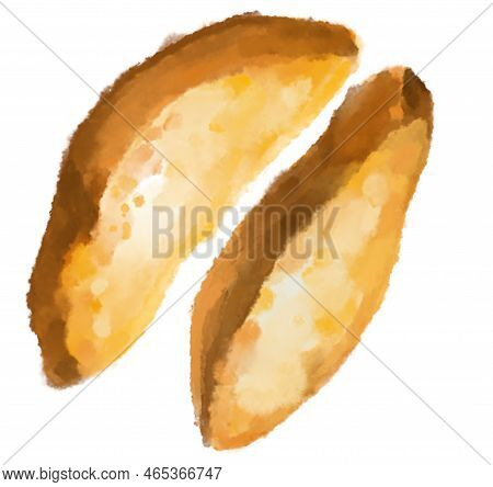 Fries Potato Wedge Thick Cut Deep Fried Patatoes Watercolor Painting Illustration Art