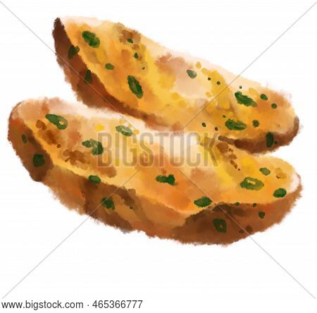 Fries Potato Wedge Thick Cut Deep Fried Patatoes Watercolor Painting Illustration Art
