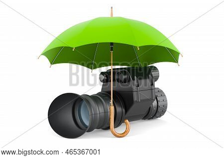 Night Vision Monocular Under Umbrella, 3d Rendering Isolated On White Background