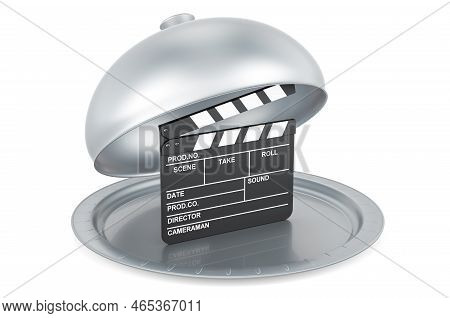 Restaurant Cloche With Clapperboard, 3d Rendering Isolated On White Background