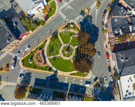 Woburn Common And City Hall Aerial View In Downtown Woburn, Massachusetts Ma, Usa.