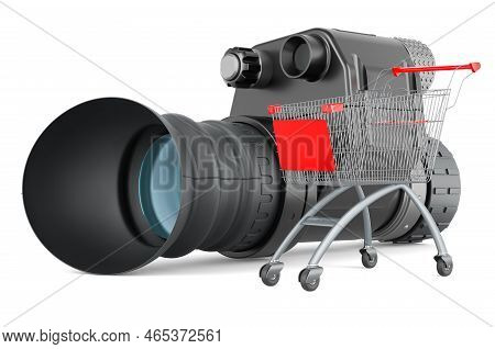 Shopping Cart With Night Vision Monocular, 3d Rendering Isolated On White Background