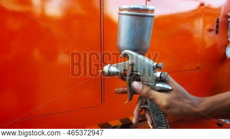 Painting Process With A Paint Gun Sprayer.