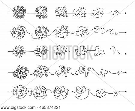 Simplification Process Tangled Lines. From Mess Transition To Clarity. Simple Concept Of Problem Sol