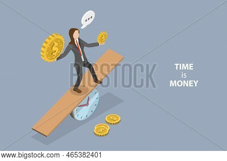 3d Isometric Flat Vector Conceptual Illustration Of Time Value Of Money, Financial Inflation