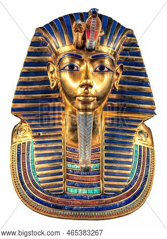 Isolated Egyptian Tutankhamun's Burial Mask On White Background
