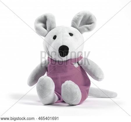 Pluche Toy Mouse, Isolated On A White Background