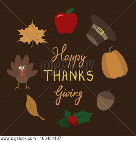 Icons Set Of Thanksgiving Day Elements. Vector Illustration For Cards, Posters, Flyers, Webs.