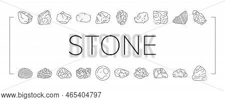 Stone Rock Texture Nature Icons Set Vector. Surface Grey, White Mountain, Landscape Marble, Gark Gru