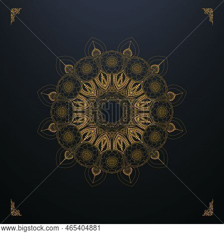 Elegant, Luxury Ornamental Mandala Design In Gold Colour On Black Background. Mandala With Floral Pa