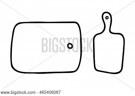 Doodle Cutting Board. Hand-drawn Cooking Surface Isolated On White Background. Outline Of Utensils F