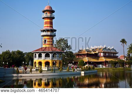 Ayutthaya, Thailand - December 24, 2009: The Royal Residence (phra Thinang) And Sages Lookout Tower 