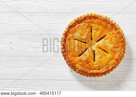 Ground Beef Meat Pie With A Flaky Puff Pastry Double Crust With Hearty Minced Beef Cooked With Veget