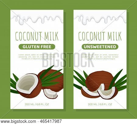 Coconut Milk Mobile App Template Set. Natural Organic Gluten Free And Unsweetened Product Web Banner