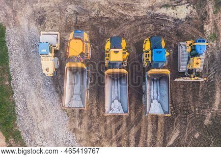 Loriol Sur Drome, France - 11 November 2022: Excavators And Dump Trucks Working During The Construct