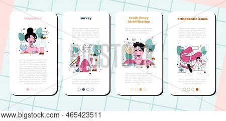 Dentist Mobile Application Banner Set. Dental Doctor In Uniform Treating