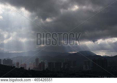 Silhouette Of Skyline Of Yuen Long District, Hong Kong City
