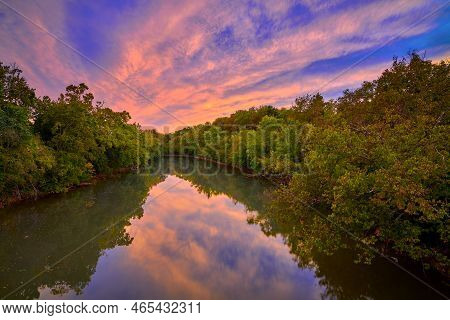 Colorful Clouds From Setting Sun Over The South Fork Of The Licking River.