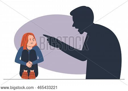 Silhouette Of A Father Screaming At Daughter Vector Isolated. Illustration Of An Angry Parent Being 