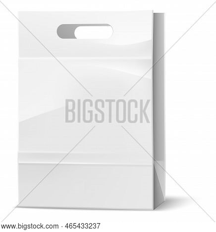 Street Food Packaging. Realistic Paper Takeaway Container. Cardboard White Bag With Handles. Shoppin