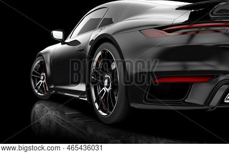 Black Generic Unbranded Sport Car In The Dark: 3d Illustration