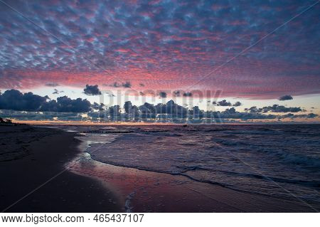 Baltic Sea Coast At Sunset. Rewal. Poland. A Close Up