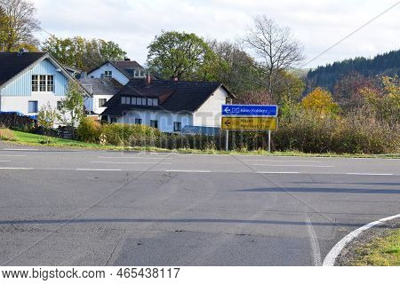 Intersection With Way Signs Only To The Left, Autobahn And The Main Cities